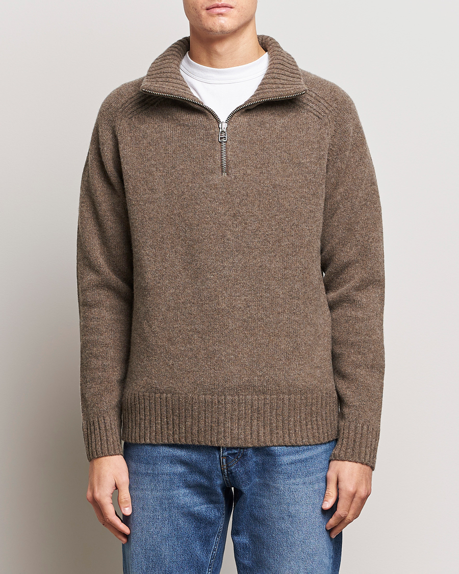 Herre | Trøjer | A Day's March | Cullen Half-Zip Lambswool Sweater Dark Taupe