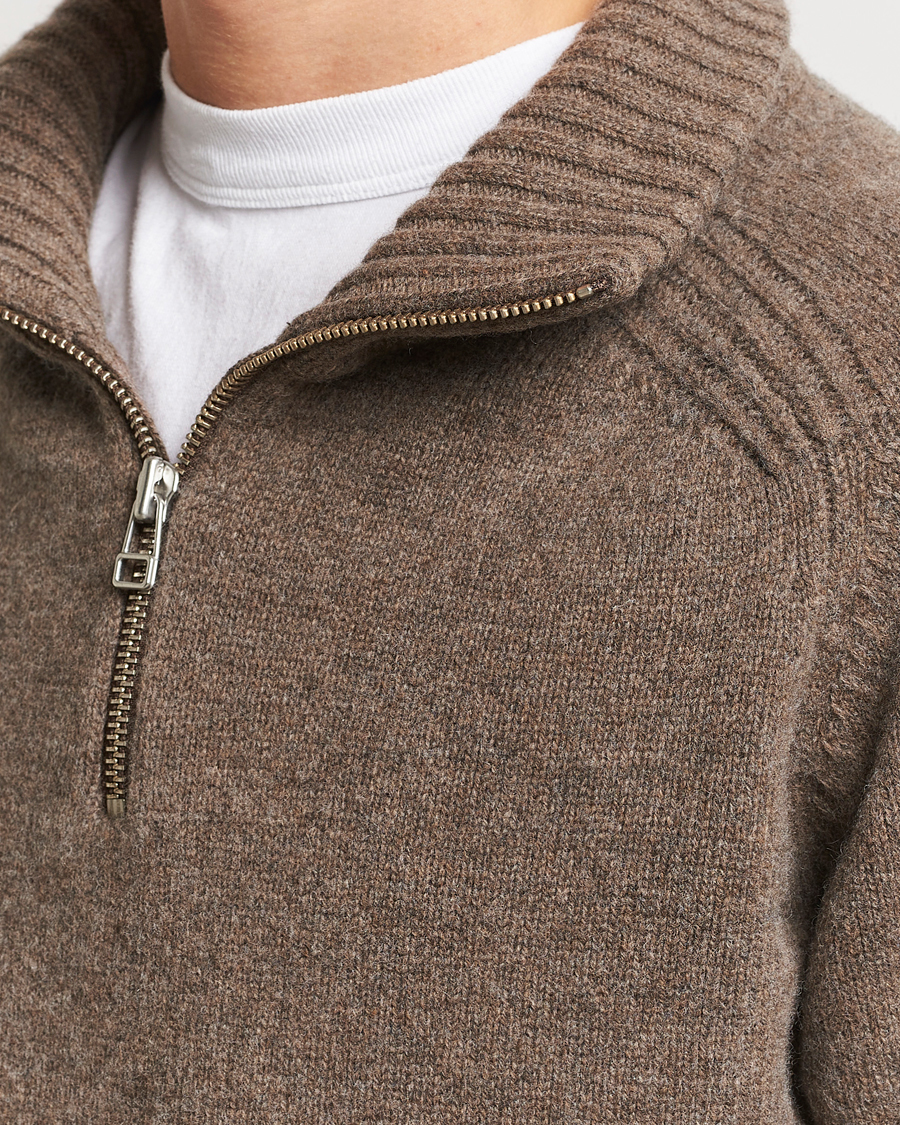 Herre | Trøjer | A Day's March | Cullen Half-Zip Lambswool Sweater Dark Taupe