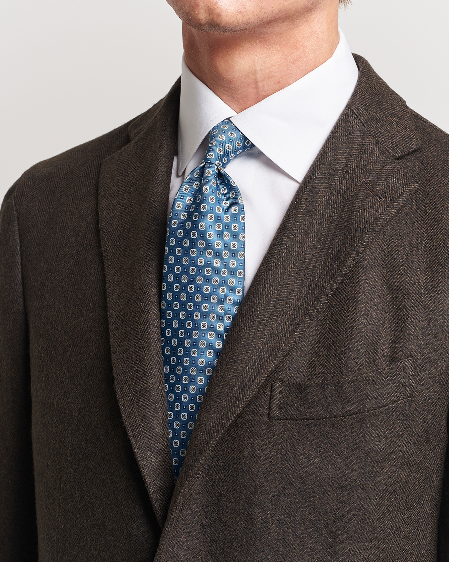 Herre | E. Marinella 3-Fold Printed Silk Tie Blue | E. Marinella | 3-Fold Printed Silk Tie Blue