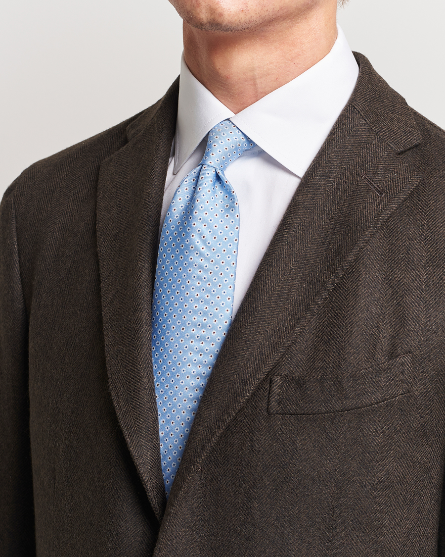 Herre | E. Marinella 3-Fold Printed Silk Tie Light Blue | E. Marinella | 3-Fold Printed Silk Tie Light Blue