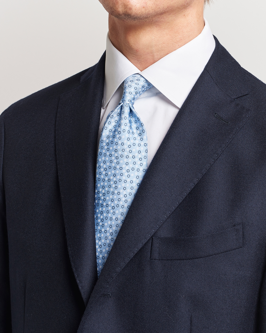 Herre | Slips | E. Marinella | 3-Fold Printed Silk Tie Light Blue