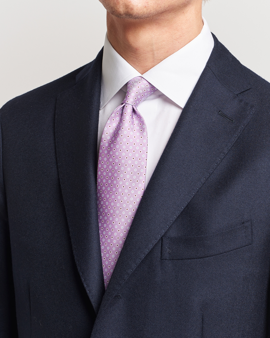 Herre | E. Marinella 3-Fold Printed Silk Tie Lilac | E. Marinella | 3-Fold Printed Silk Tie Lilac