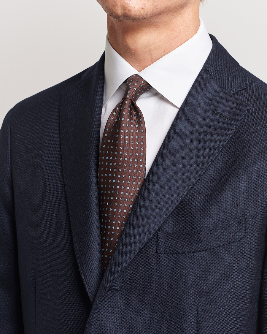 Herre | E. Marinella 3-Fold Printed Silk Tie Brown | E. Marinella | 3-Fold Printed Silk Tie Brown