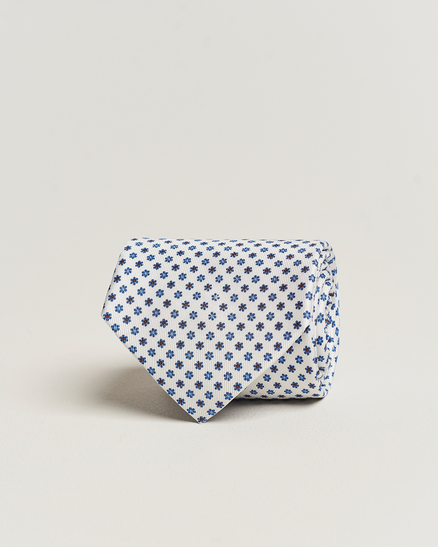 Herre | E. Marinella 3-Fold Printed Silk Tie White | E. Marinella | 3-Fold Printed Silk Tie White
