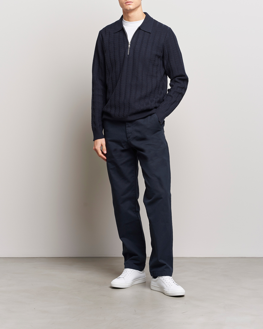 Herre | Trøjer | Samsøe Samsøe | Gabriel Structured Knitted Half Zip Salute Navy