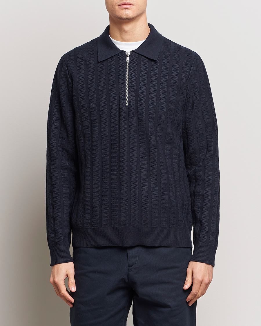 Herre | Contemporary Creators | Samsøe Samsøe | Gabriel Structured Knitted Half Zip Salute Navy