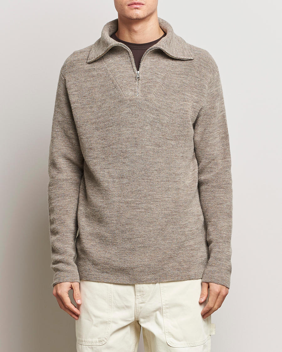 Herre | Udsalg tøj | NN07 | Carl Rib Knitted Half Zip Nature Melange