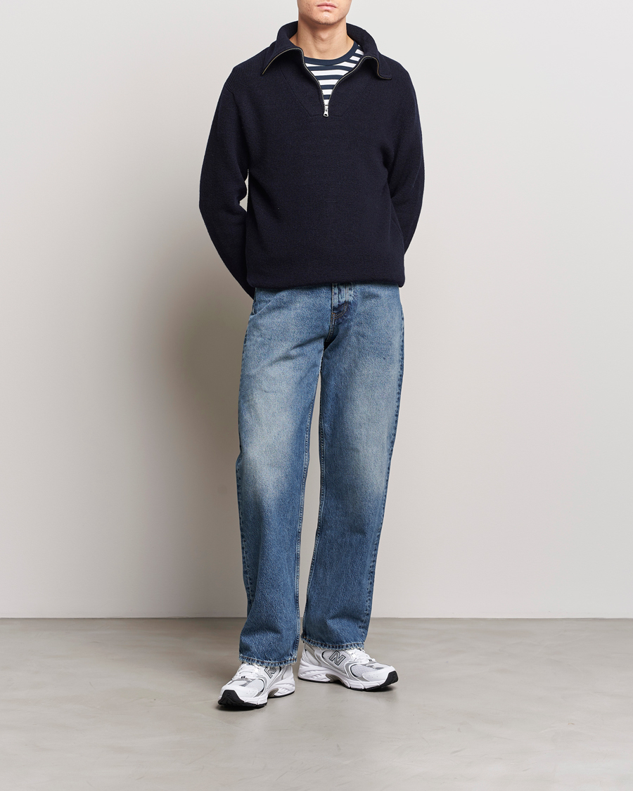 Herre | Trøjer | NN07 | Carl Rib Knitted Half Zip Navy Blue