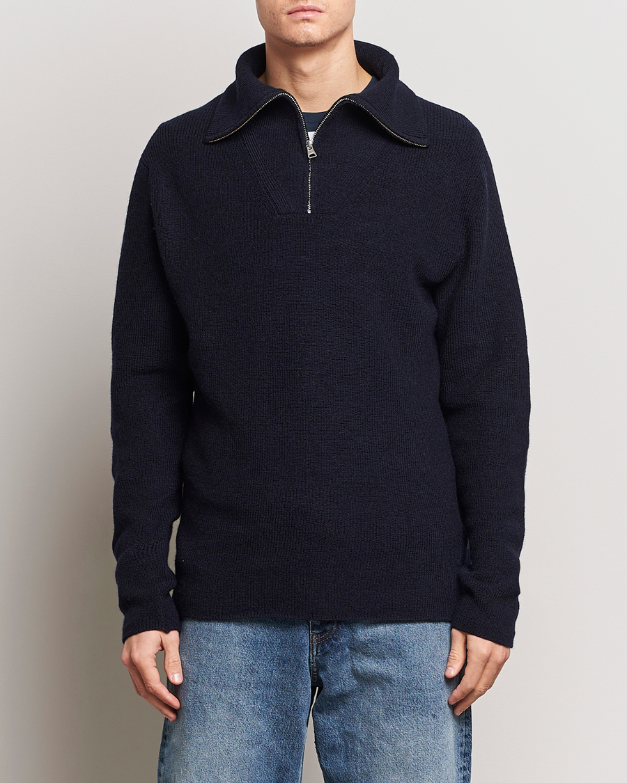 Herre | Tøj | NN07 | Carl Rib Knitted Half Zip Navy Blue