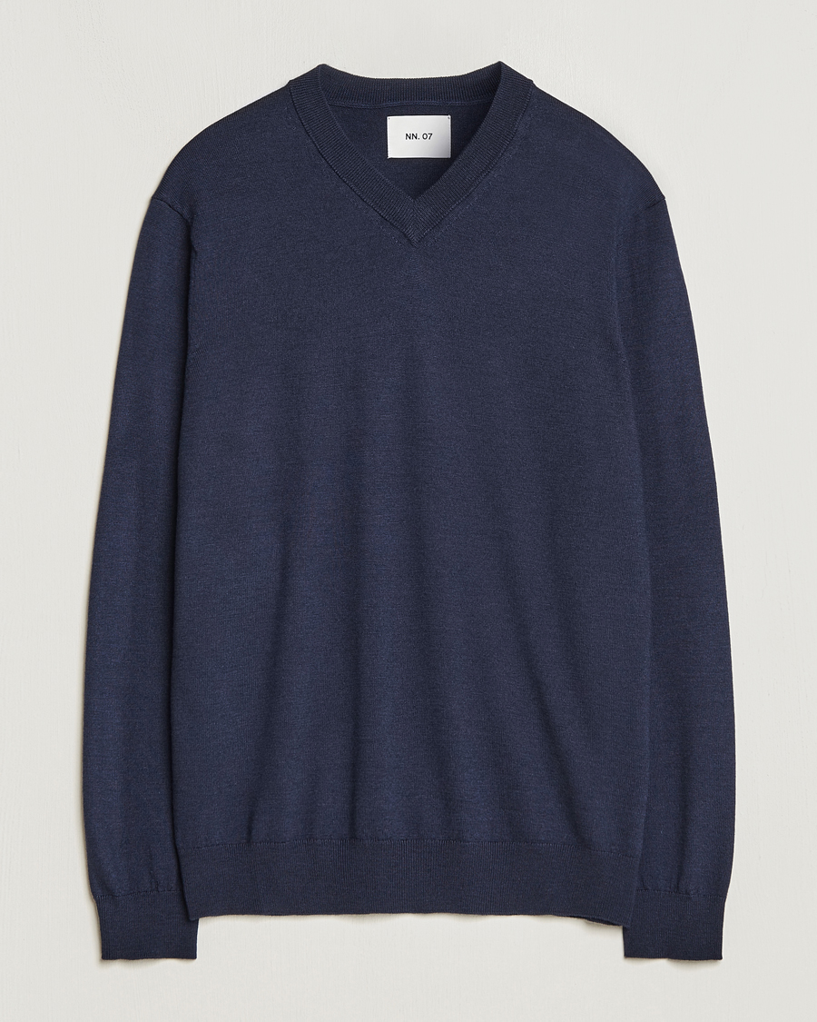 Herre |  | NN07 | Sergio V-Neck Pullover Navy Melange