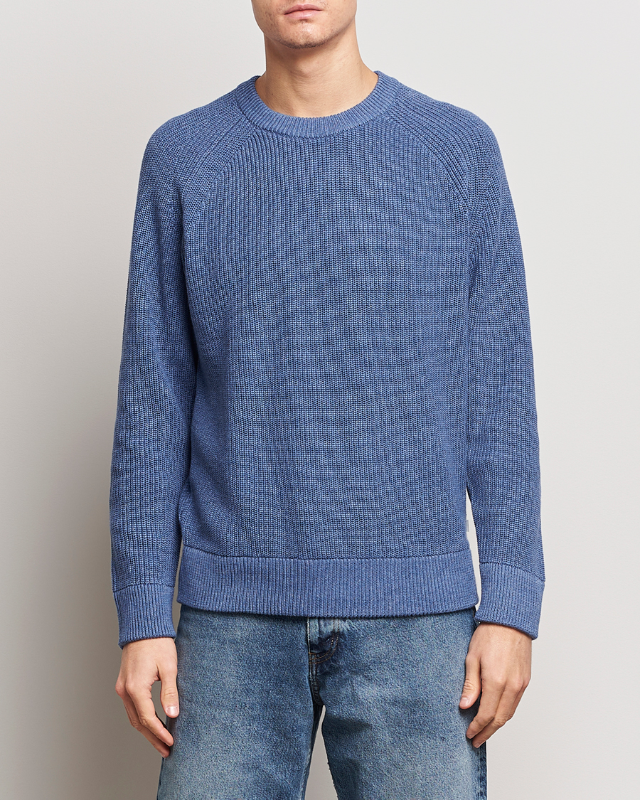 Herre | Strikkede trøjer | NN07 | Jacobo Cotton Knitted Crew Neck Grey Blue