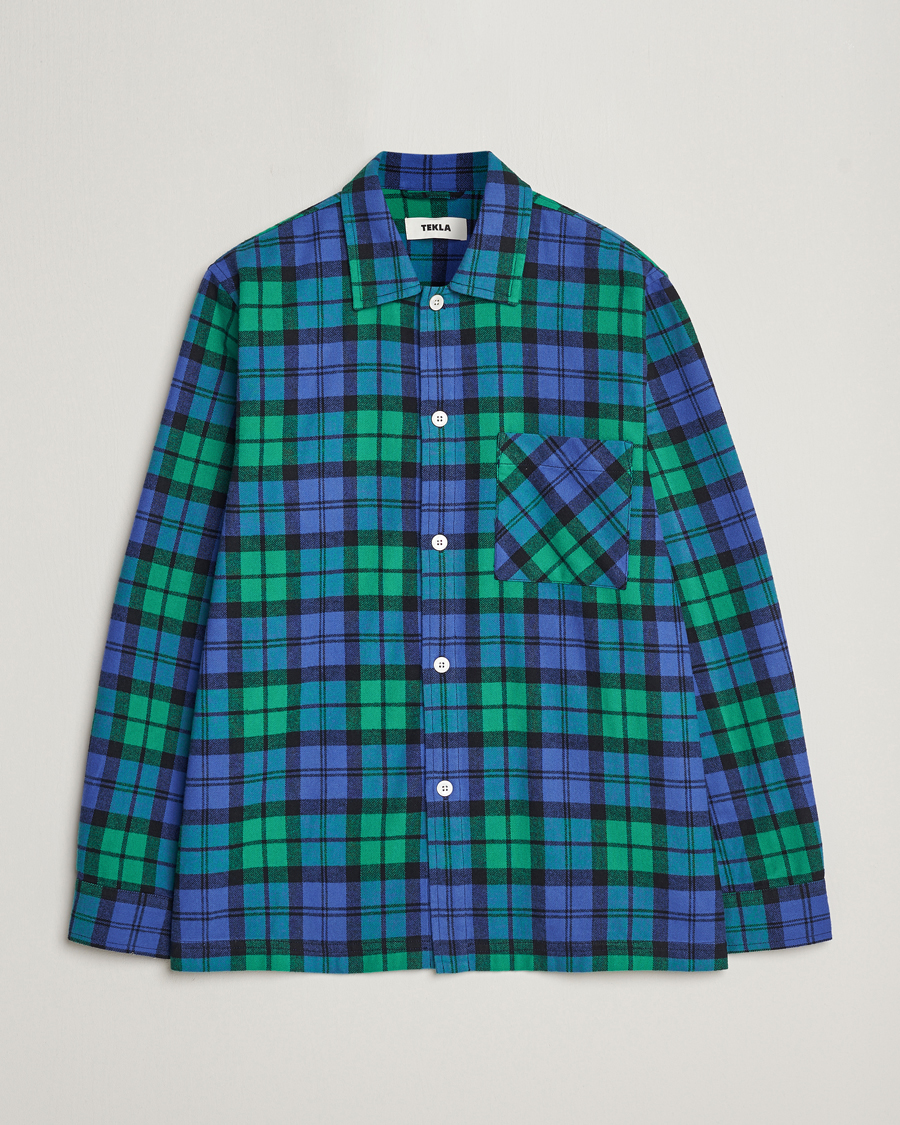Herre | Pyjamas & Morgenkåber | Tekla | Flannel Checked Pyjama Shirt Green/Blue