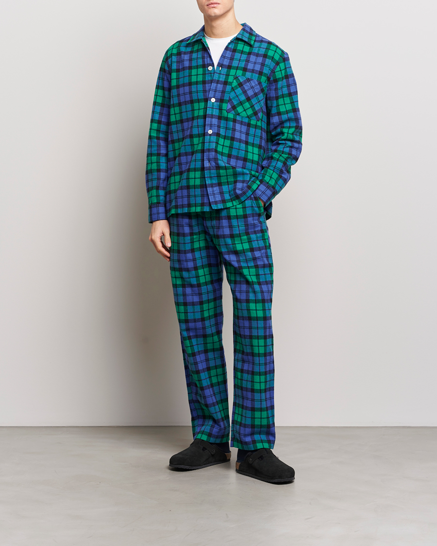 Herre | Pyjamas & Morgenkåber | Tekla | Flannel Checked Pyjama Shirt Green/Blue