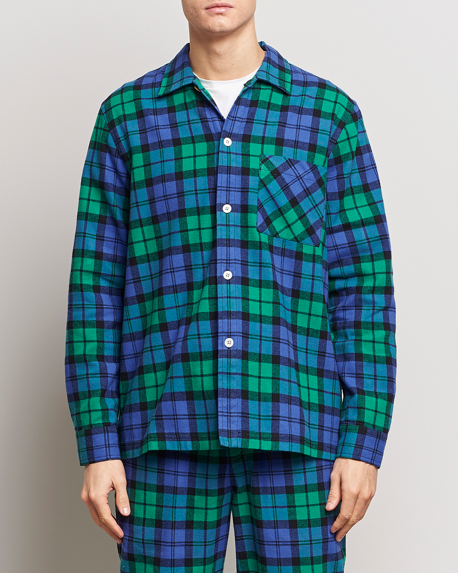 Herre | Pyjamas & Morgenkåber | Tekla | Flannel Checked Pyjama Shirt Green/Blue