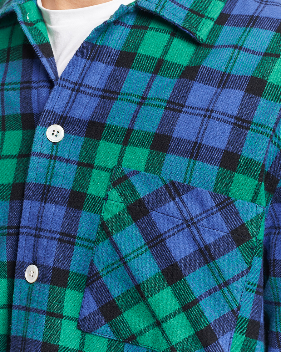 Herre | Pyjamas & Morgenkåber | Tekla | Flannel Checked Pyjama Shirt Green/Blue