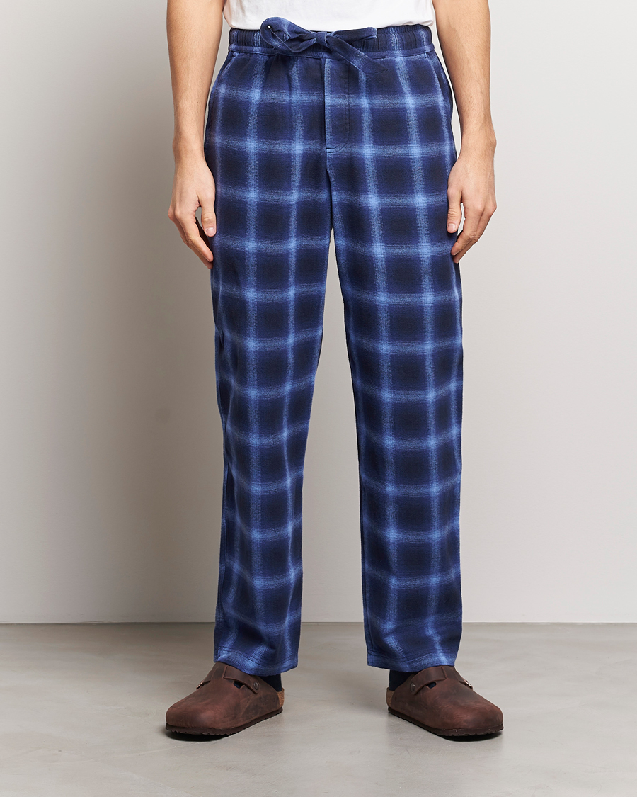 Herre | Pyjamas & Morgenkåber | Tekla | Flannel Checked Pyjama Pants Navy/Blue