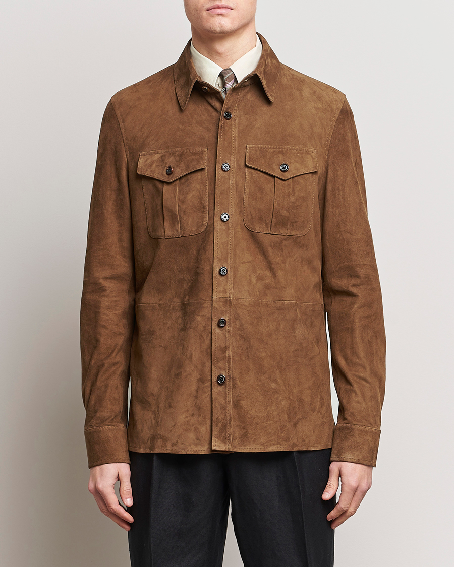 Herre | Forårsjakker | Ralph Lauren Purple Label | Suede Shirt Jacket Dark Brown