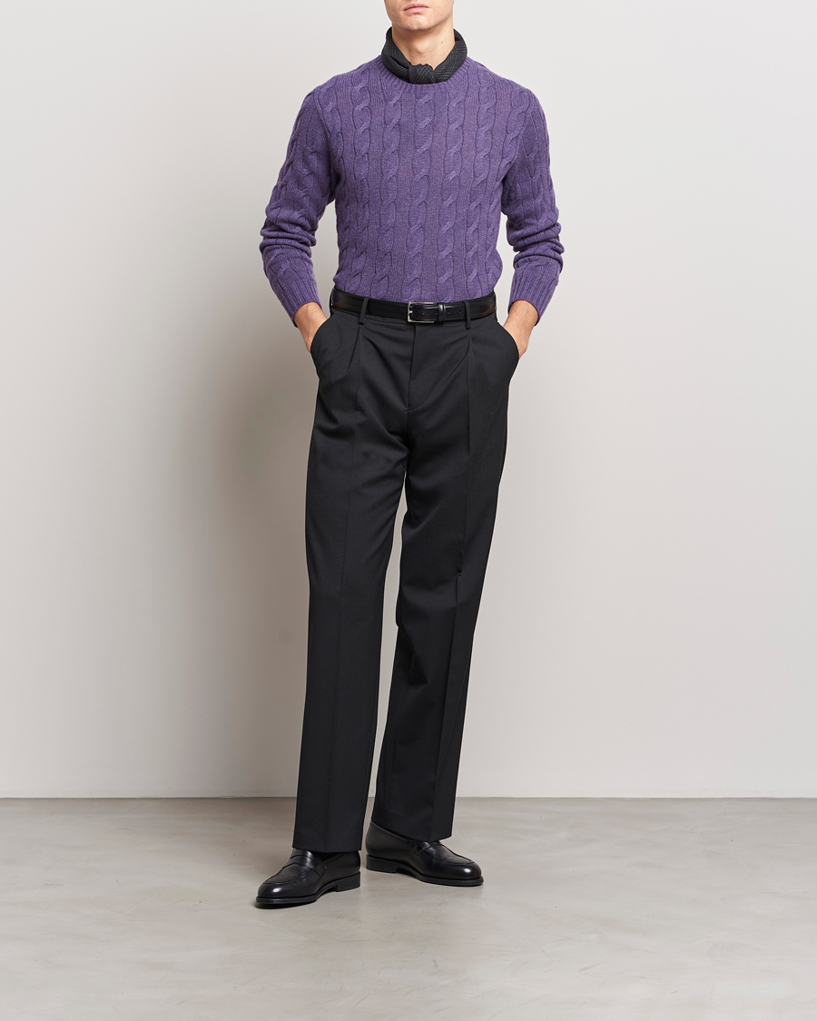 Herre | Trøjer | Ralph Lauren Purple Label | Cashmere Cable Sweater Purple Melange
