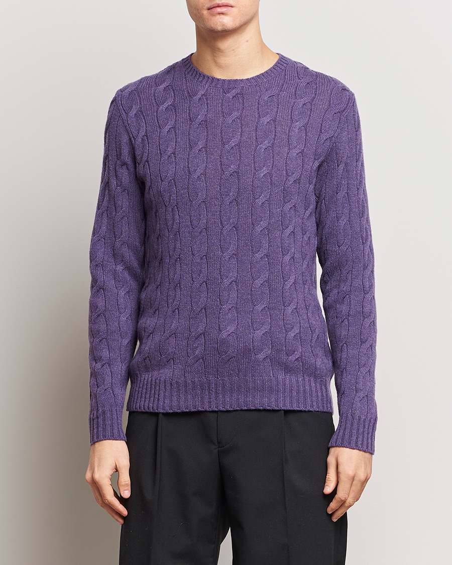 Herre | Strikkede trøjer | Ralph Lauren Purple Label | Cashmere Cable Sweater Purple Melange