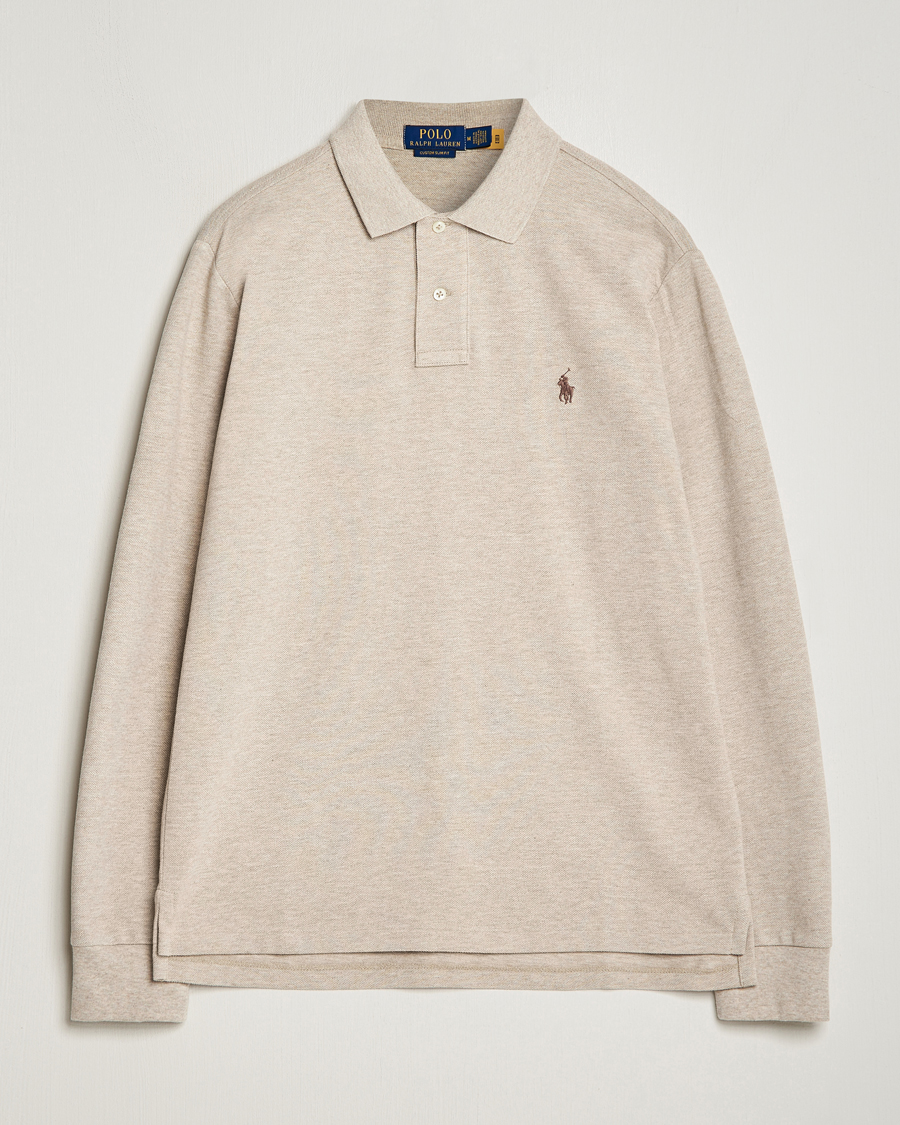 Herre | Trøjer | Polo Ralph Lauren | Custom Slim Fit Long Sleeve Polo Beige Heather