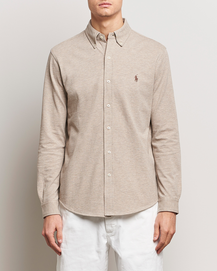 Herre | Poloskjorter | Polo Ralph Lauren | Slim Fit Featherweight Mesh Shirt Beige Heather