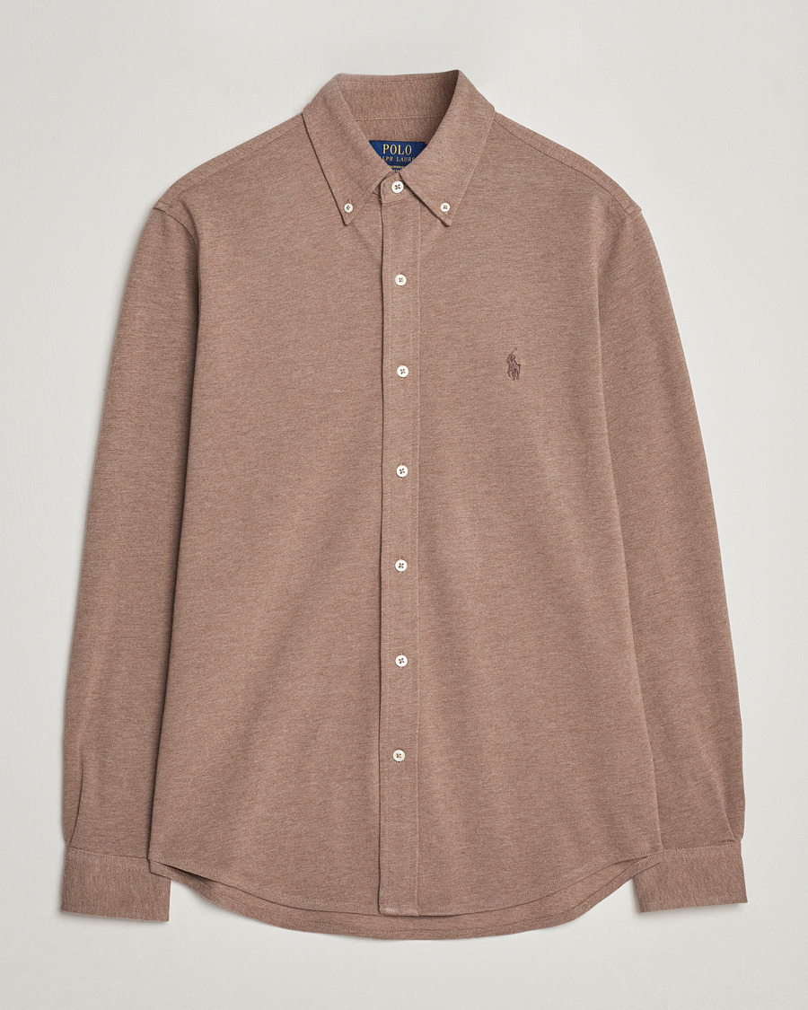 Herre | Skjorter | Polo Ralph Lauren | Slim Fit Featherweight Mesh Shirt Dark Taupe Heather