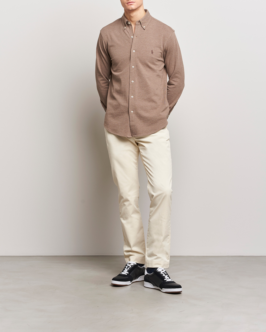 Herre | Skjorter | Polo Ralph Lauren | Slim Fit Featherweight Mesh Shirt Dark Taupe Heather