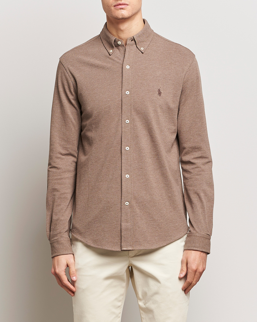 Herre | Casual | Polo Ralph Lauren | Slim Fit Featherweight Mesh Shirt Dark Taupe Heather