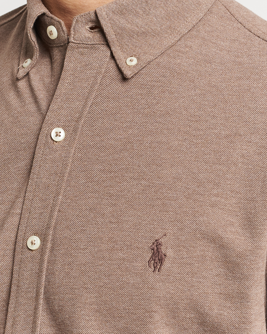 Herre | Skjorter | Polo Ralph Lauren | Slim Fit Featherweight Mesh Shirt Dark Taupe Heather