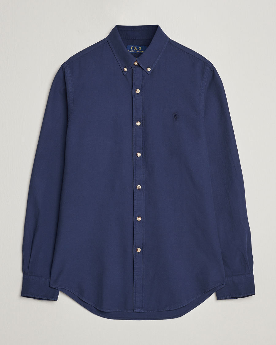 Herre | Skjorter | Polo Ralph Lauren | Slim Fit Cotton Textured Shirt Dark Indigo