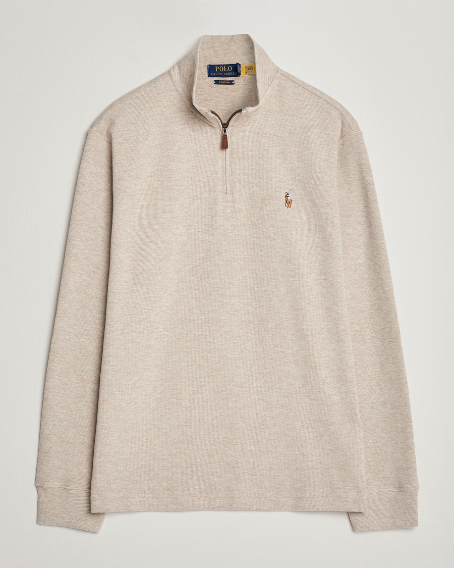 Herre | Trøjer | Polo Ralph Lauren | Double Knit Jaquard Half Zip Sweater Beige Heather