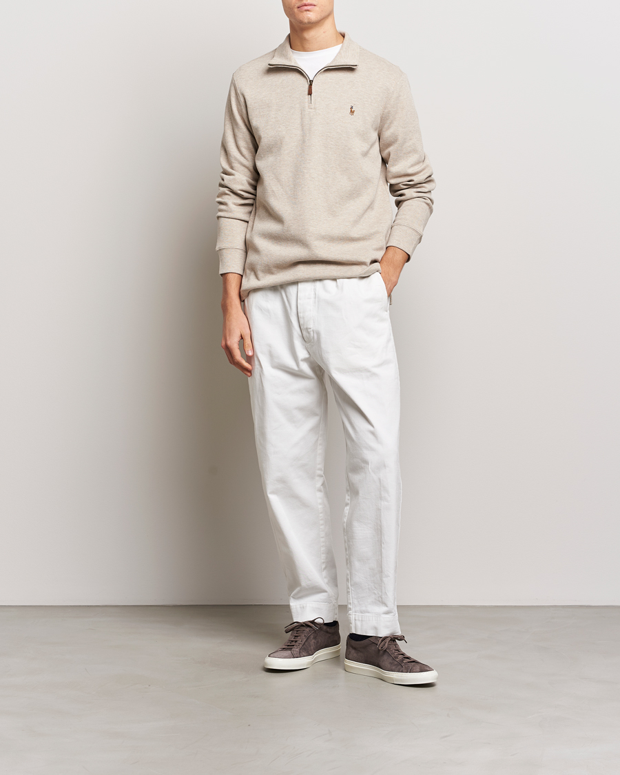 Herre | Trøjer | Polo Ralph Lauren | Double Knit Jaquard Half Zip Sweater Beige Heather