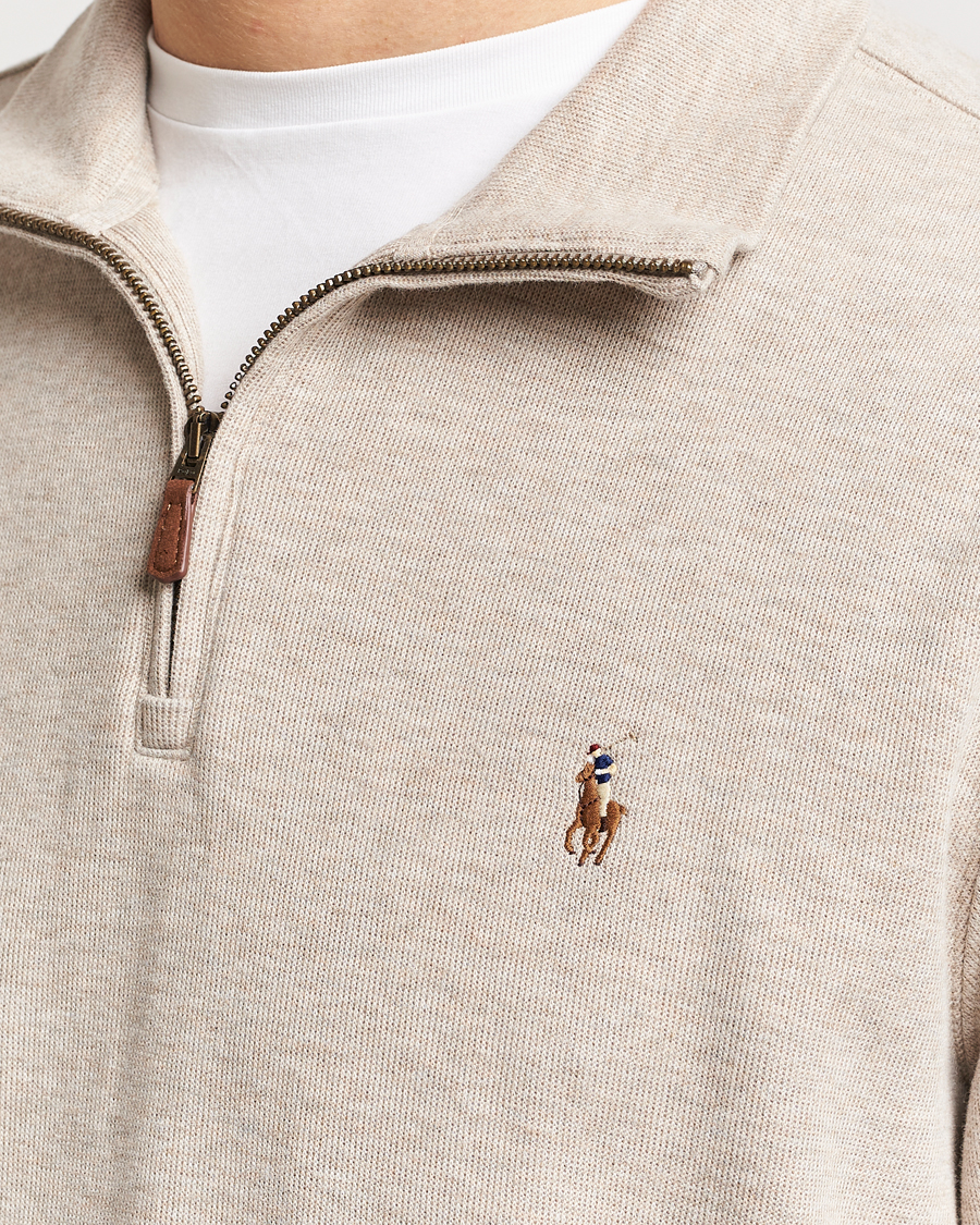 Herre | Trøjer | Polo Ralph Lauren | Double Knit Jaquard Half Zip Sweater Beige Heather