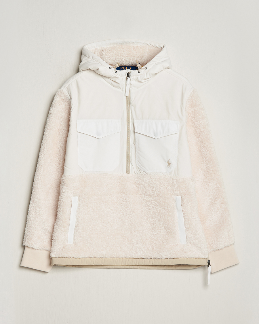 Herre | Trøjer | Polo Ralph Lauren | Curly Sherpa/Nylon Half Zip Hoodie Cream Multi