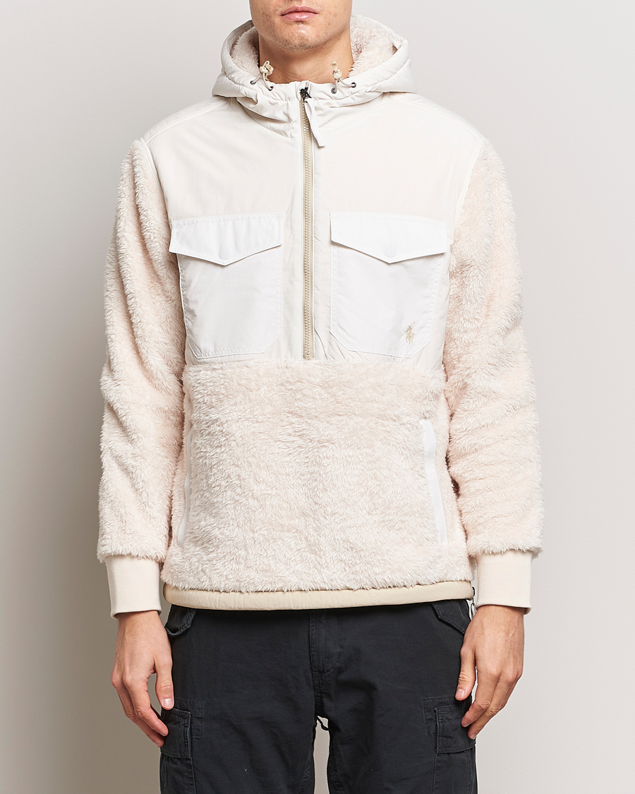 Herre | 30% udsalg | Polo Ralph Lauren | Curly Sherpa/Nylon Half Zip Hoodie Cream Multi