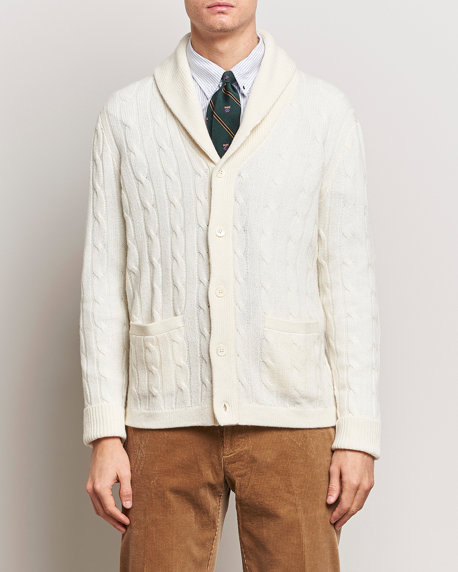 Herre | Udsalg tøj | Polo Ralph Lauren | Cashmere Cable Shawl Collar Cardigan Cream