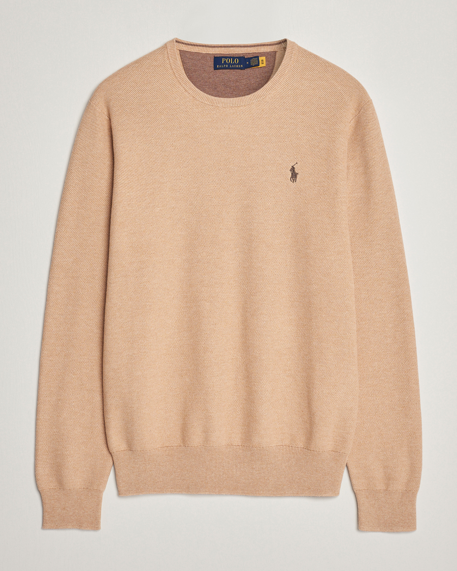 Herre | Strikkede trøjer | Polo Ralph Lauren | Textured Cotton Crew Neck Sweater Camel Melange