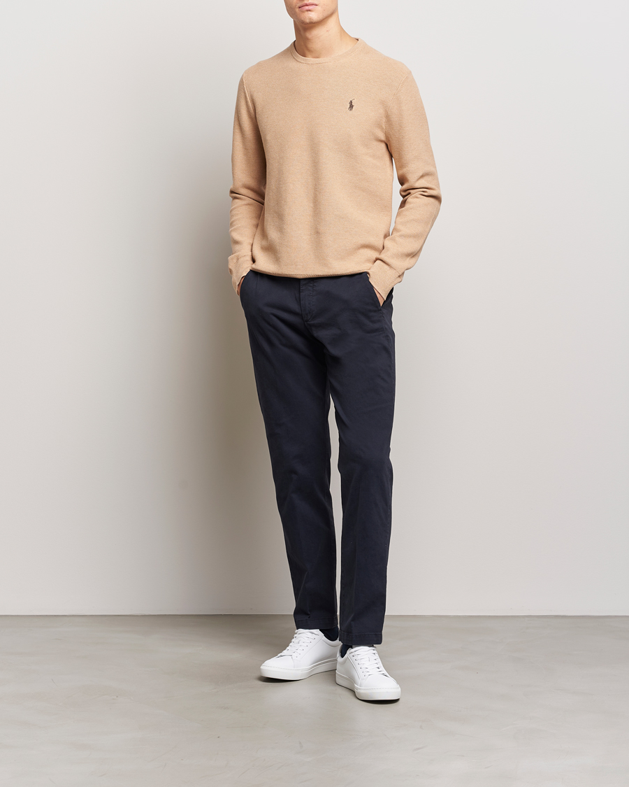 Herre | Trøjer | Polo Ralph Lauren | Textured Cotton Crew Neck Sweater Camel Melange