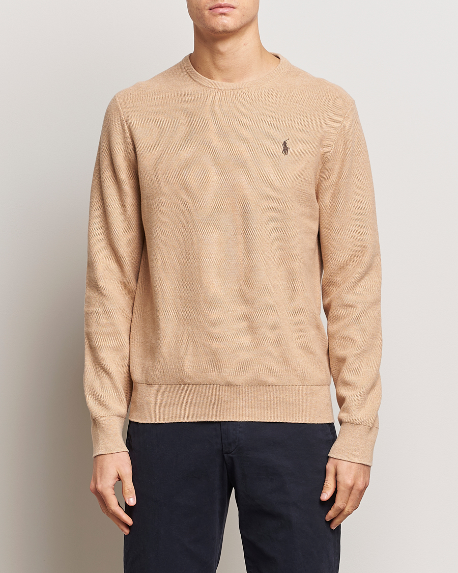 Herre | Strikkede trøjer | Polo Ralph Lauren | Textured Cotton Crew Neck Sweater Camel Melange