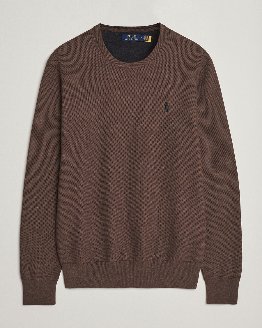 Herre | Strikkede trøjer | Polo Ralph Lauren | Textured Cotton Crew Neck Sweater Spa Brown Heather