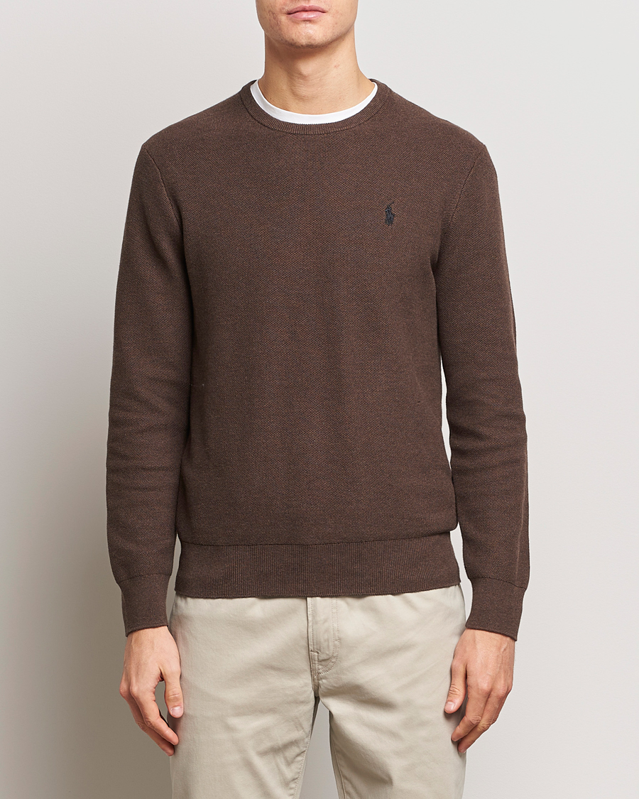 Herre | Trøjer | Polo Ralph Lauren | Textured Cotton Crew Neck Sweater Spa Brown Heather