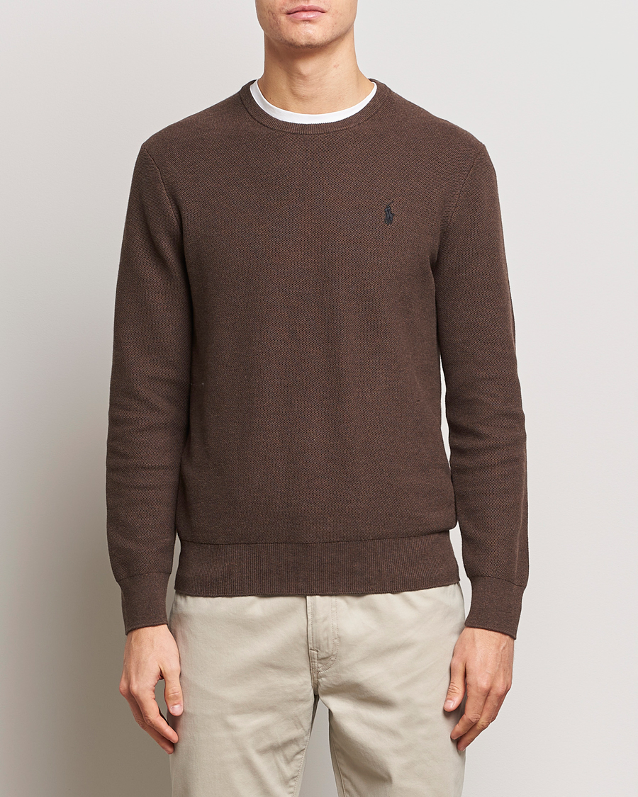 Herre | Strikkede trøjer | Polo Ralph Lauren | Textured Cotton Crew Neck Sweater Spa Brown Heather