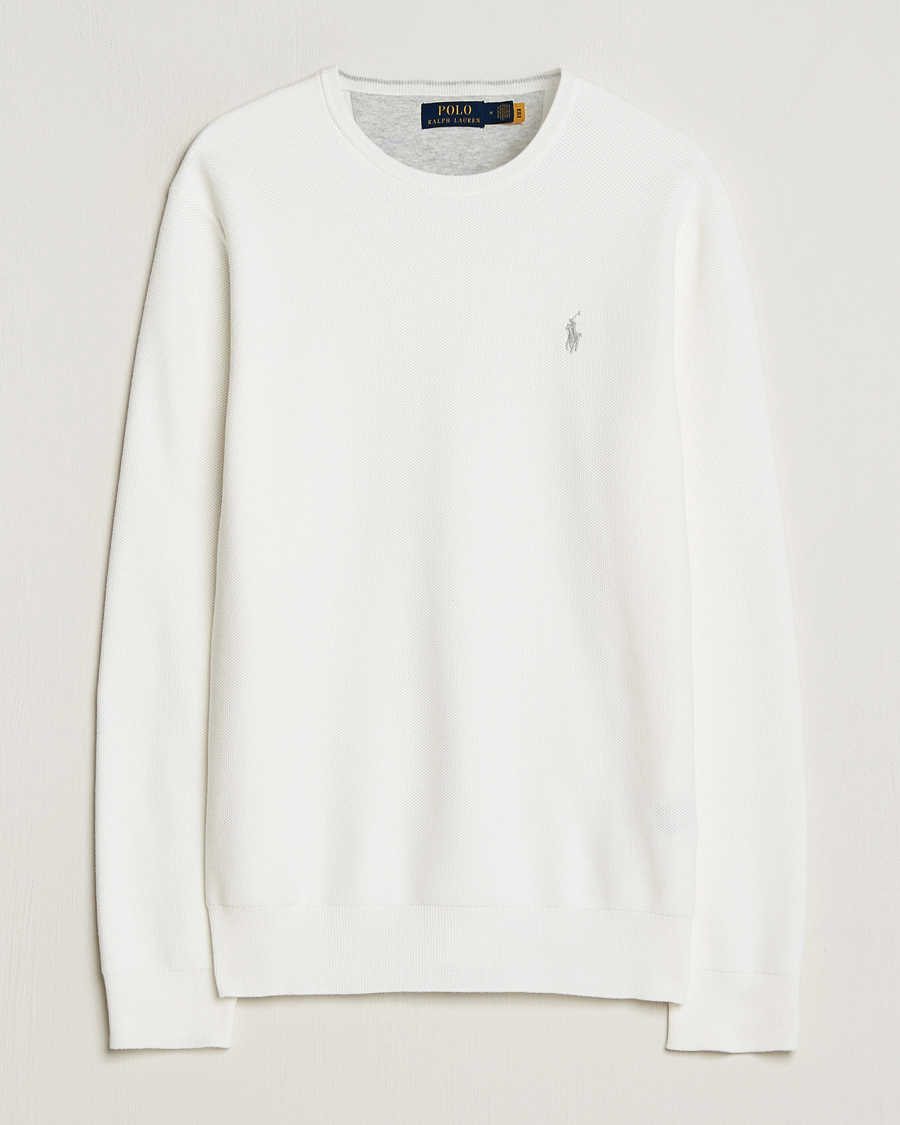Herre | Strikkede trøjer | Polo Ralph Lauren | Textured Cotton Crew Neck Sweater Deckwash White