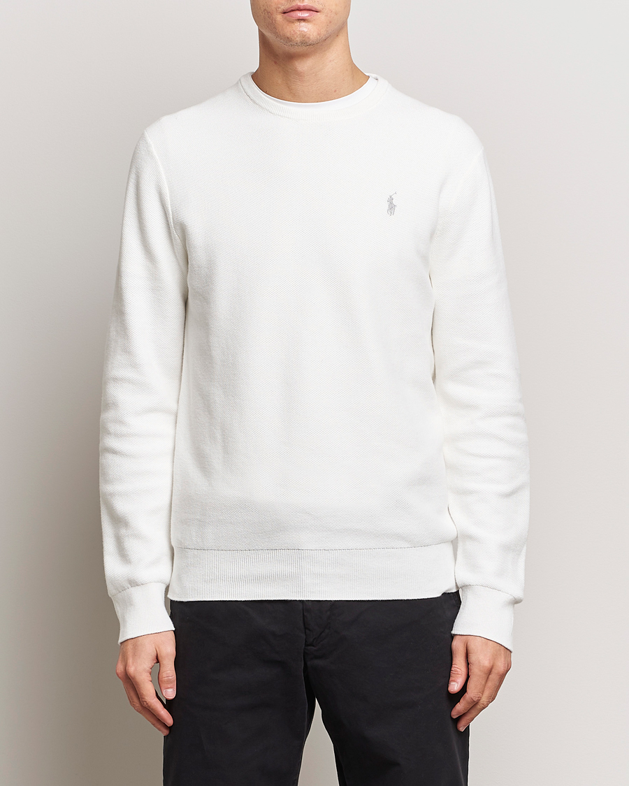 Herre | Strikkede trøjer | Polo Ralph Lauren | Textured Cotton Crew Neck Sweater Deckwash White