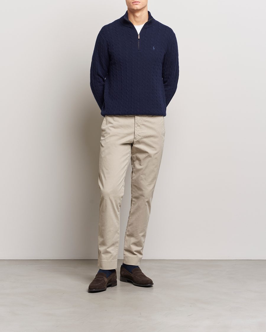 Herre | Trøjer | Polo Ralph Lauren | Wool/Cotton Cable Half-Zip Hunter Navy