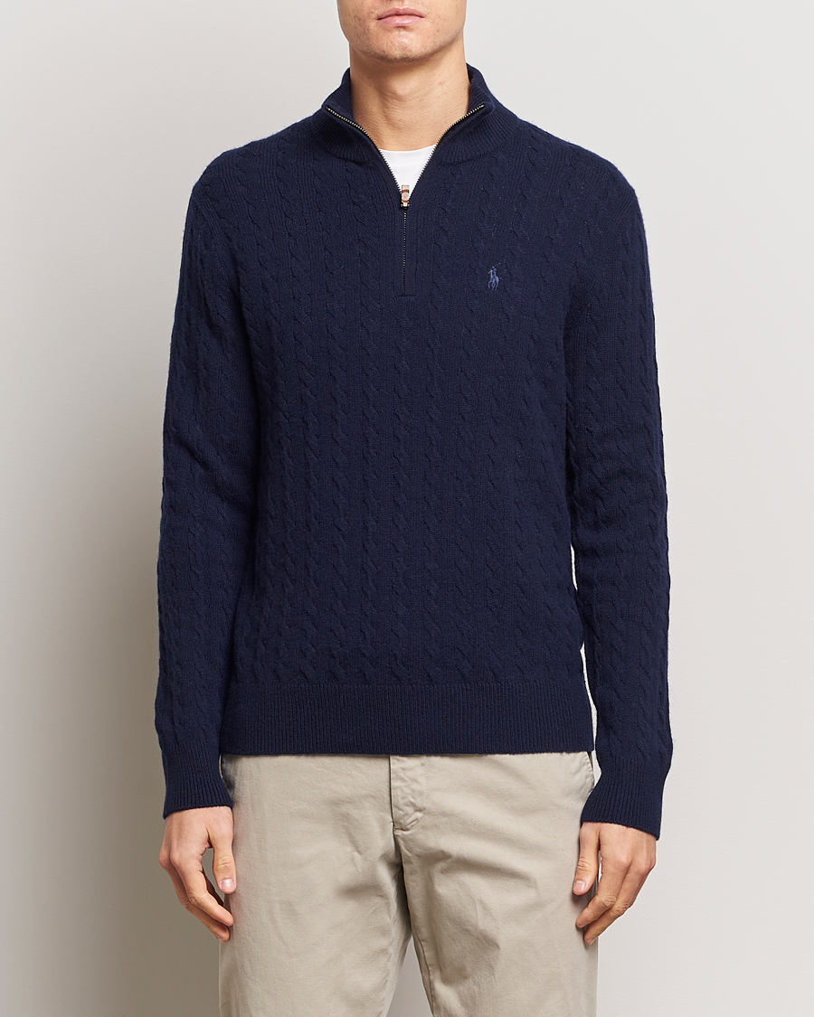 Herre | Afdelinger | Polo Ralph Lauren | Wool/Cotton Cable Half-Zip Hunter Navy