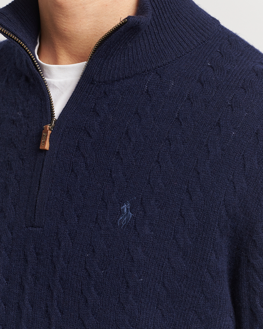 Herre | Trøjer | Polo Ralph Lauren | Wool/Cotton Cable Half-Zip Hunter Navy