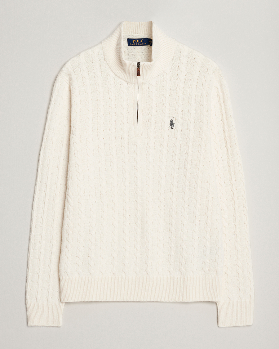 Herre | Trøjer | Polo Ralph Lauren | Wool/Cotton Cable Half-Zip Andover Cream