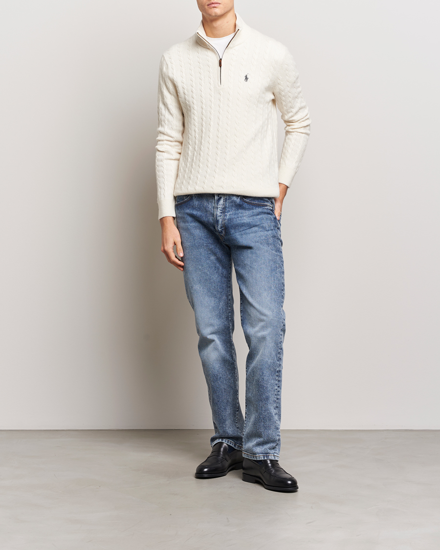 Herre | Trøjer | Polo Ralph Lauren | Wool/Cotton Cable Half-Zip Andover Cream