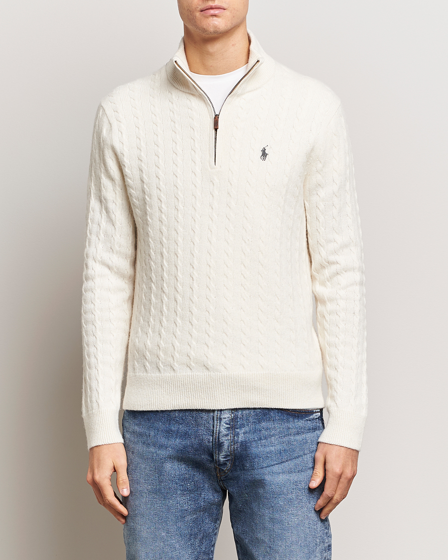 Herre |  | Polo Ralph Lauren | Wool/Cotton Cable Half-Zip Andover Cream